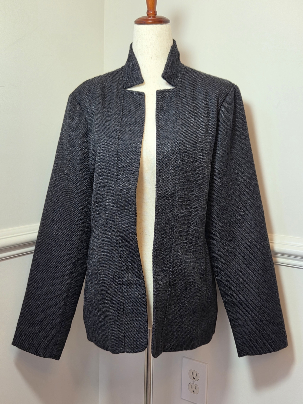 Elleven Black Textured Open Front Blazer L Minimalist Workwear Office Boss